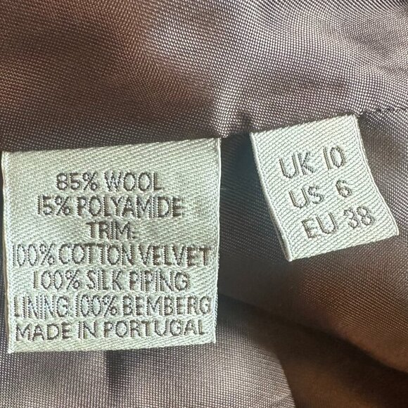 Orla Kiely Wool Blend Camel Coat Jacket Button-Down Velvet Pockets Size 6 Women - Picture 12 of 13